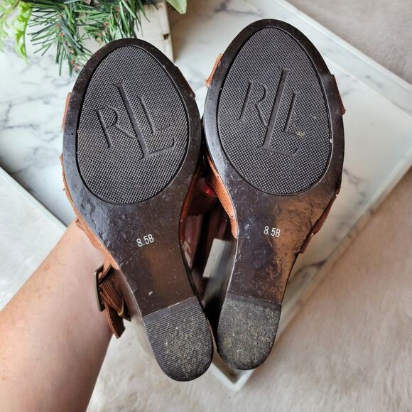 RALPH LAUREN Brown Open Toe Strappy Platform Wedges Size 8.5 - Picture 8 of 12